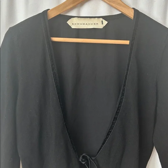 Schumacher Black Velvet Open Front Tie Sweater Cardigan Top **Size L** 🌺🌺 - Picture 3 of 5
